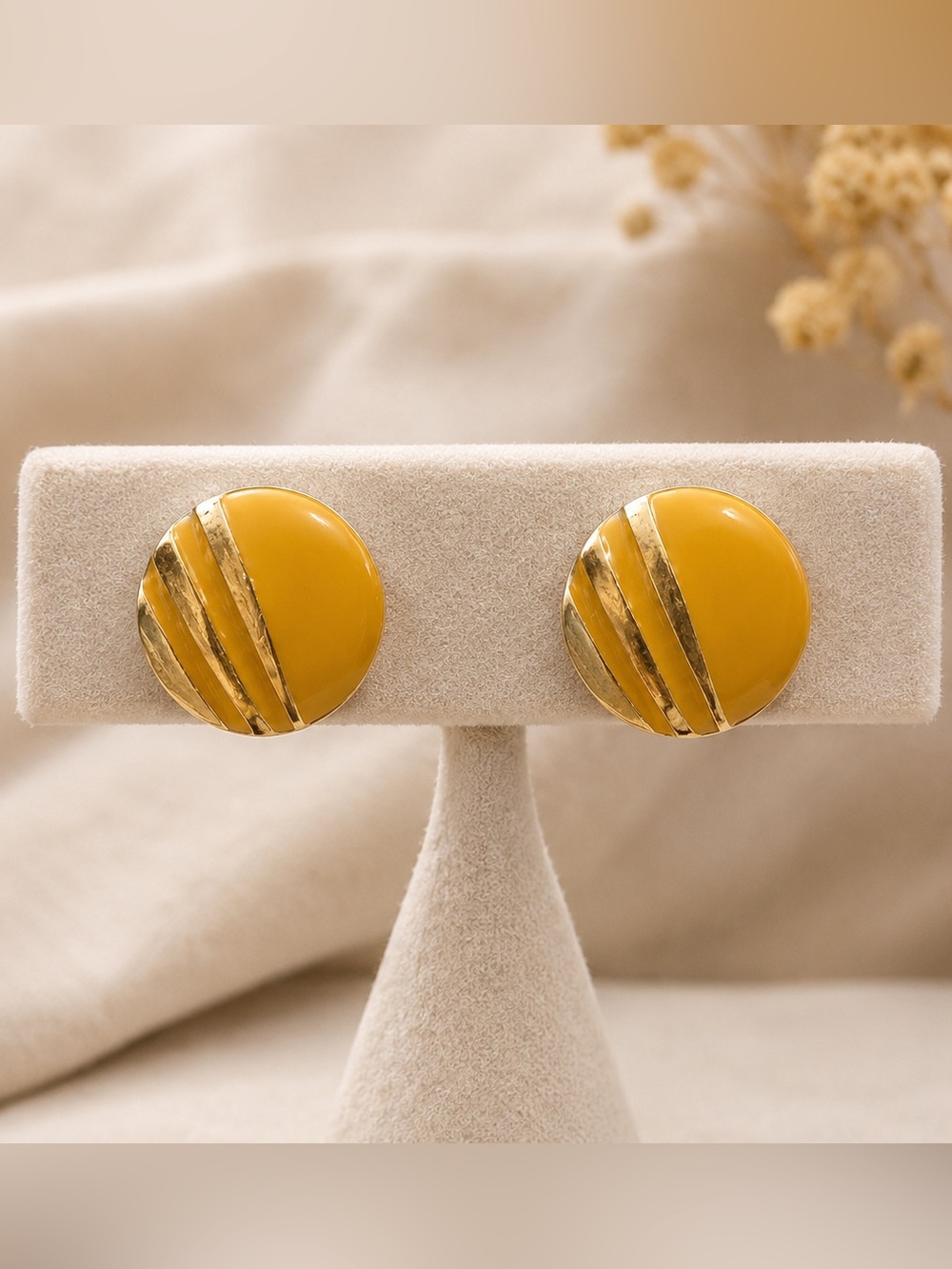 Yellow and Gold Striped Earrings